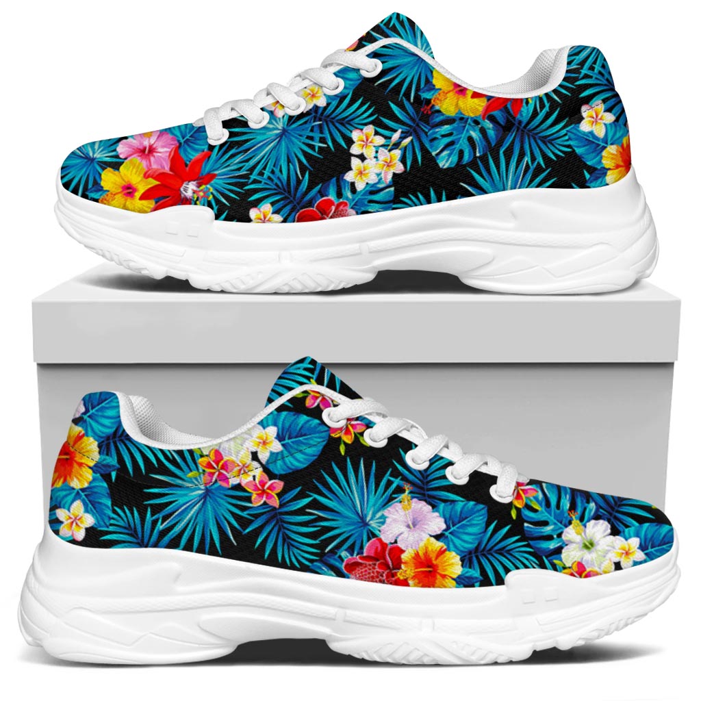 Turquoise Tropical Hawaii Pattern Print White Chunky Shoes