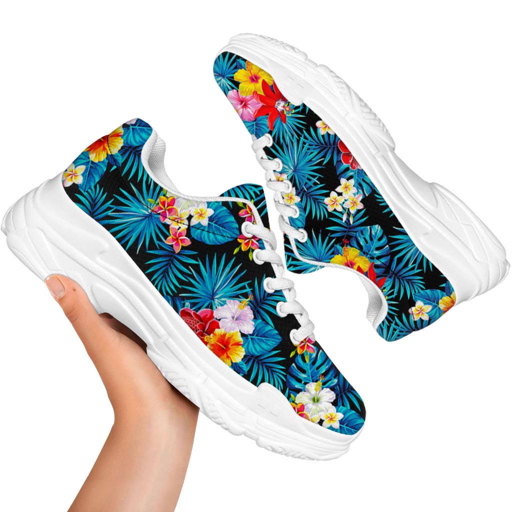 Turquoise Tropical Hawaii Pattern Print White Chunky Shoes