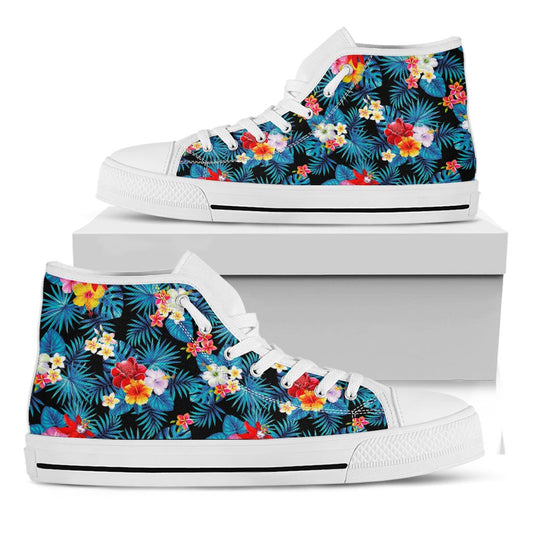 Turquoise Tropical Hawaii Pattern Print White High Top Sneakers