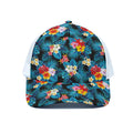 Turquoise Tropical Hawaii Pattern Print White Mesh Trucker Hat