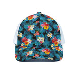 Turquoise Tropical Hawaii Pattern Print White Mesh Trucker Cap