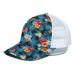 Turquoise Tropical Hawaii Pattern Print White Mesh Trucker Cap