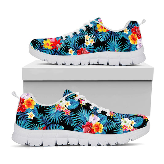 Turquoise Tropical Hawaii Pattern Print White Running Shoes