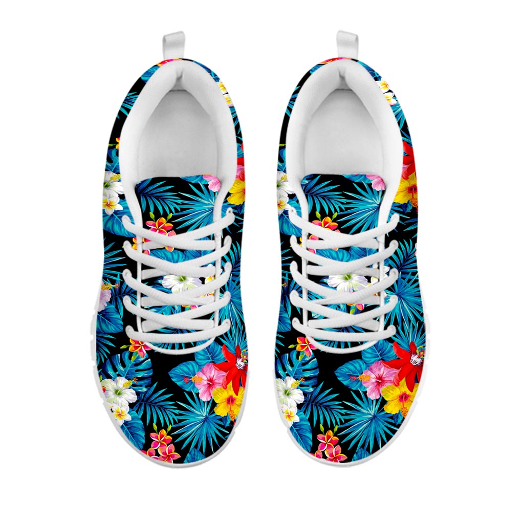 Turquoise Tropical Hawaii Pattern Print White Running Shoes