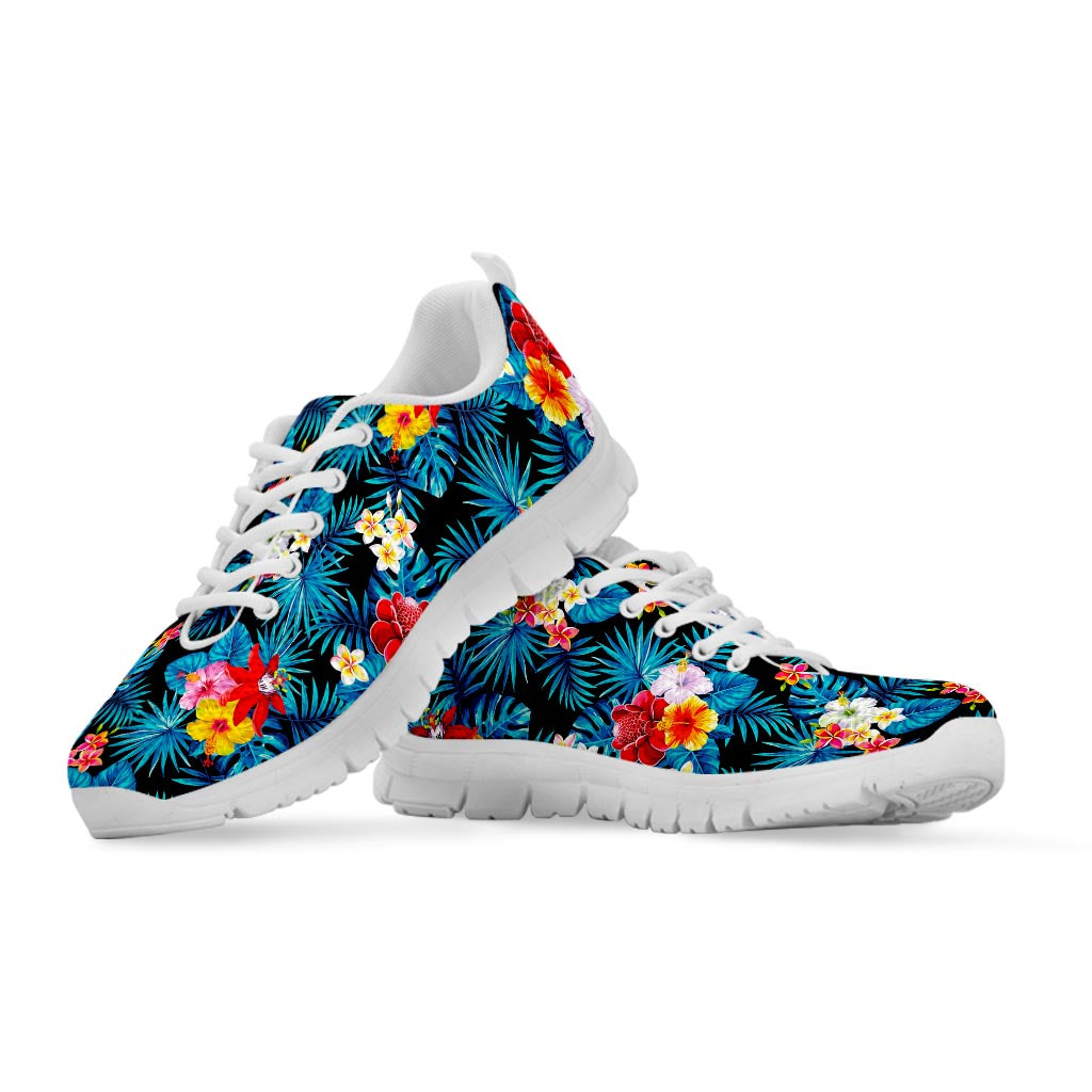 Turquoise Tropical Hawaii Pattern Print White Running Shoes