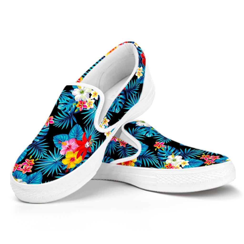 Turquoise Tropical Hawaii Pattern Print White Slip On Sneakers