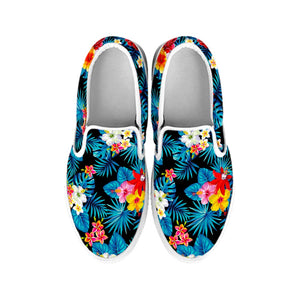 Turquoise Tropical Hawaii Pattern Print White Slip On Sneakers