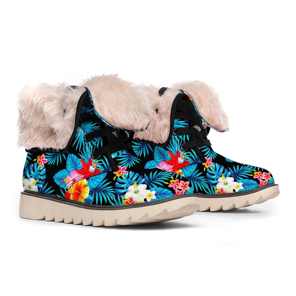 Turquoise Tropical Hawaii Pattern Print Winter Boots