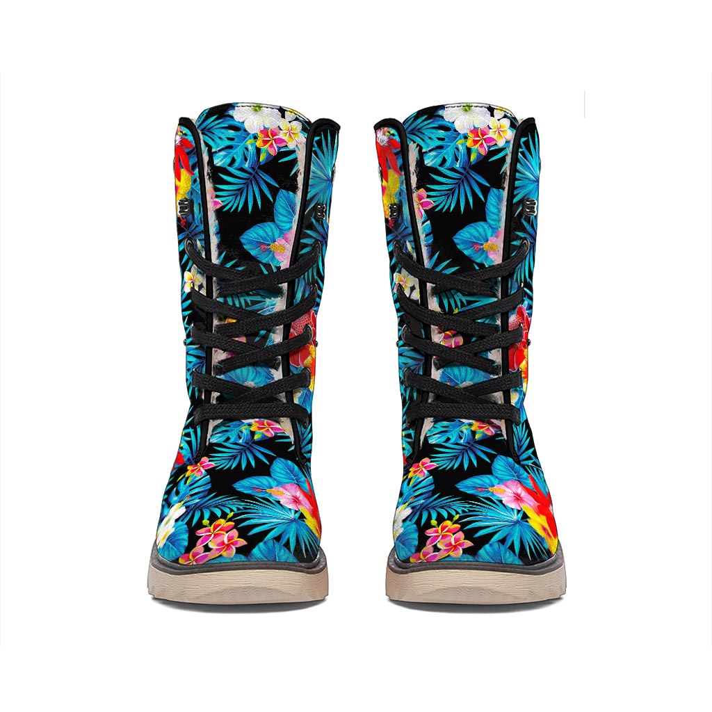 Turquoise Tropical Hawaii Pattern Print Winter Boots