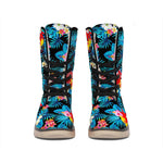 Turquoise Tropical Hawaii Pattern Print Winter Boots