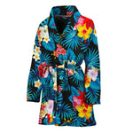Turquoise Tropical Hawaii Pattern Print Women's Bathrobe