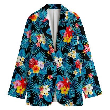 Turquoise Tropical Hawaii Pattern Print Women's Blazer