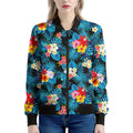 Turquoise Tropical Hawaii Pattern Print Women's Bomber Jacket
