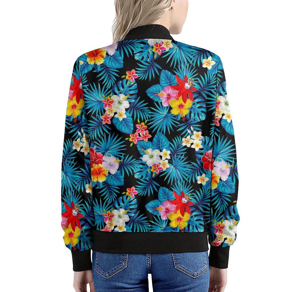Turquoise Tropical Hawaii Pattern Print Women's Bomber Jacket