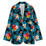 Turquoise Tropical Hawaii Pattern Print Women's Cotton Blazer