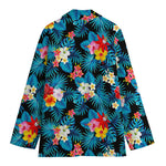 Turquoise Tropical Hawaii Pattern Print Women's Cotton Blazer