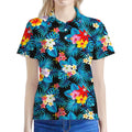 Turquoise Tropical Hawaii Pattern Print Women's Polo Shirt
