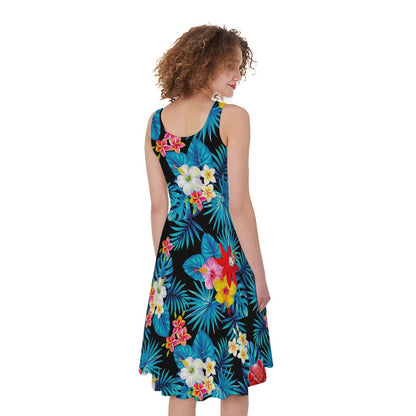 Turquoise Tropical Hawaii Pattern Print Women's Sleeveless Dress
