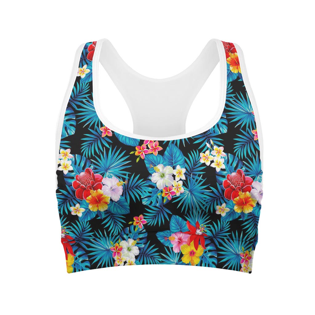 Turquoise Tropical Hawaii Pattern Print Women's Sports Bra