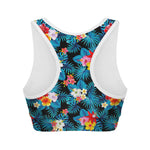 Turquoise Tropical Hawaii Pattern Print Women's Sports Bra