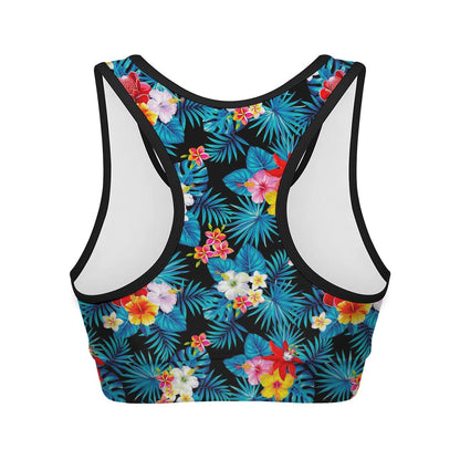 Turquoise Tropical Hawaii Pattern Print Women's Sports Bra