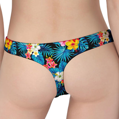 Turquoise Tropical Hawaii Pattern Print Women's Thong