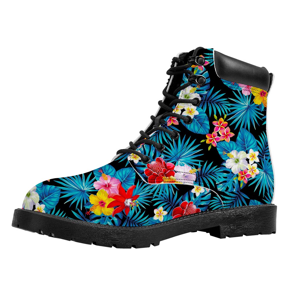 Turquoise Tropical Hawaii Pattern Print Work Boots