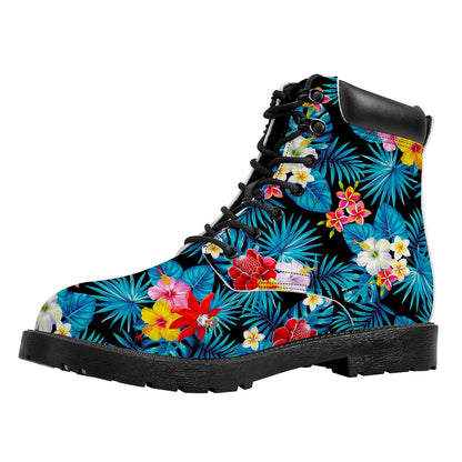 Turquoise Tropical Hawaii Pattern Print Work Boots