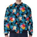 Turquoise Tropical Hawaii Pattern Print Zip Sleeve Bomber Jacket