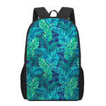 Turquoise Tropical Leaf Pattern Print 17 Inch Backpack