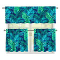 Turquoise Tropical Leaf Pattern Print 3 Piece Kitchen Curtains