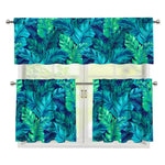 Turquoise Tropical Leaf Pattern Print 3 Piece Kitchen Curtains