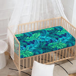 Turquoise Tropical Leaf Pattern Print Baby Crib Sheet