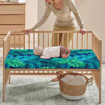 Turquoise Tropical Leaf Pattern Print Baby Crib Sheet