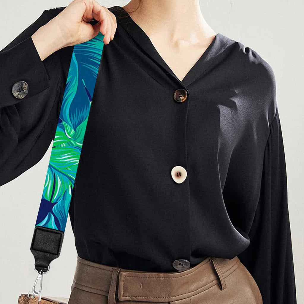Turquoise Tropical Leaf Pattern Print Bag Strap