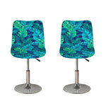 Turquoise Tropical Leaf Pattern Print Bar Stool Covers
