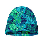 Turquoise Tropical Leaf Pattern Print Beanie