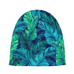 Turquoise Tropical Leaf Pattern Print Beanie