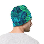 Turquoise Tropical Leaf Pattern Print Beanie