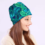Turquoise Tropical Leaf Pattern Print Beanie