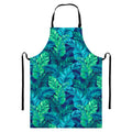 Turquoise Tropical Leaf Pattern Print Bib Apron With Pocket