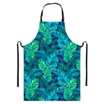 Turquoise Tropical Leaf Pattern Print Bib Apron With Pocket