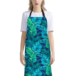 Turquoise Tropical Leaf Pattern Print Bib Apron With Pocket