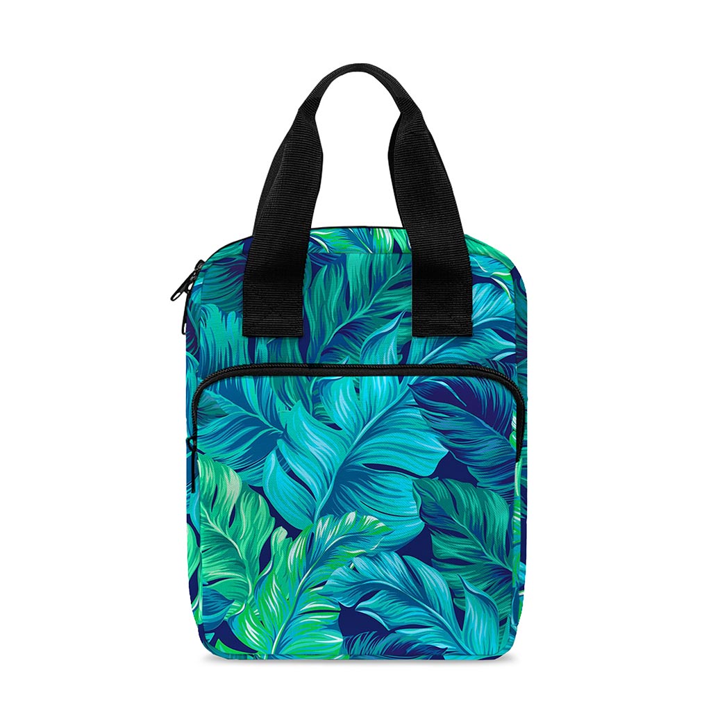 Turquoise Tropical Leaf Pattern Print Bible Tote Bag