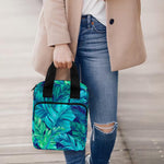 Turquoise Tropical Leaf Pattern Print Bible Tote Bag
