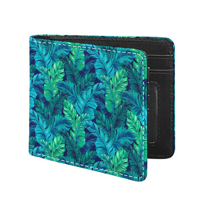 Turquoise Tropical Leaf Pattern Print Bifold Wallet