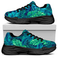 Turquoise Tropical Leaf Pattern Print Black Chunky Shoes