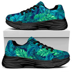 Turquoise Tropical Leaf Pattern Print Black Chunky Shoes