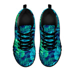 Turquoise Tropical Leaf Pattern Print Black Running Shoes