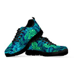 Turquoise Tropical Leaf Pattern Print Black Running Shoes
